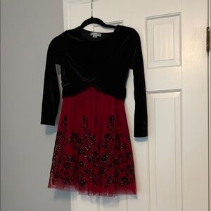 Knitworks Black and Red Floral Kids Dress
